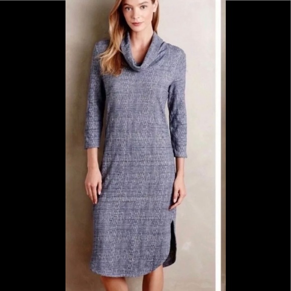 Anthropologie Saturday Sunday Blue Chemise Cowl Neck Sweater Dress - Picture 3 of 5